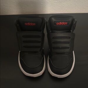Adidas Kids Black Sneakers with Red Highlights